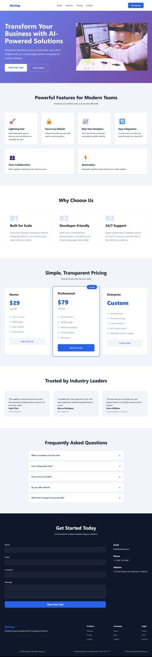 Startup Tech template (silex website builder)